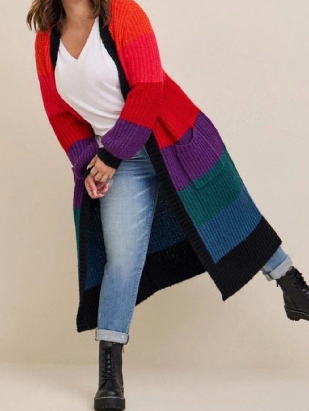 New! 2x [Torrid] Colorblock Rainbow Cardigan W/ Pockets
